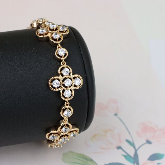 "Rose Gold Floral Cluster Bracelet with Crystal Accents, XPBL0966 - Picture 8 of 11